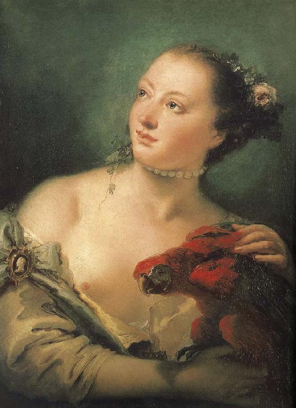 Giovanni Battista Tiepolo There are parrot portrait of young woman